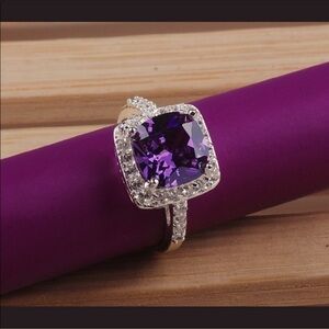 Princess cut amethyst crystal ring amethyst cz sterling silver ring
